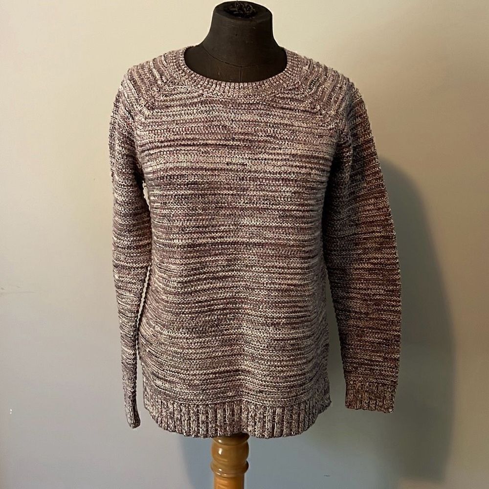 Faded Glory Women's Gray and multi colored Ribbed Knit Crochet Pullover Sweater